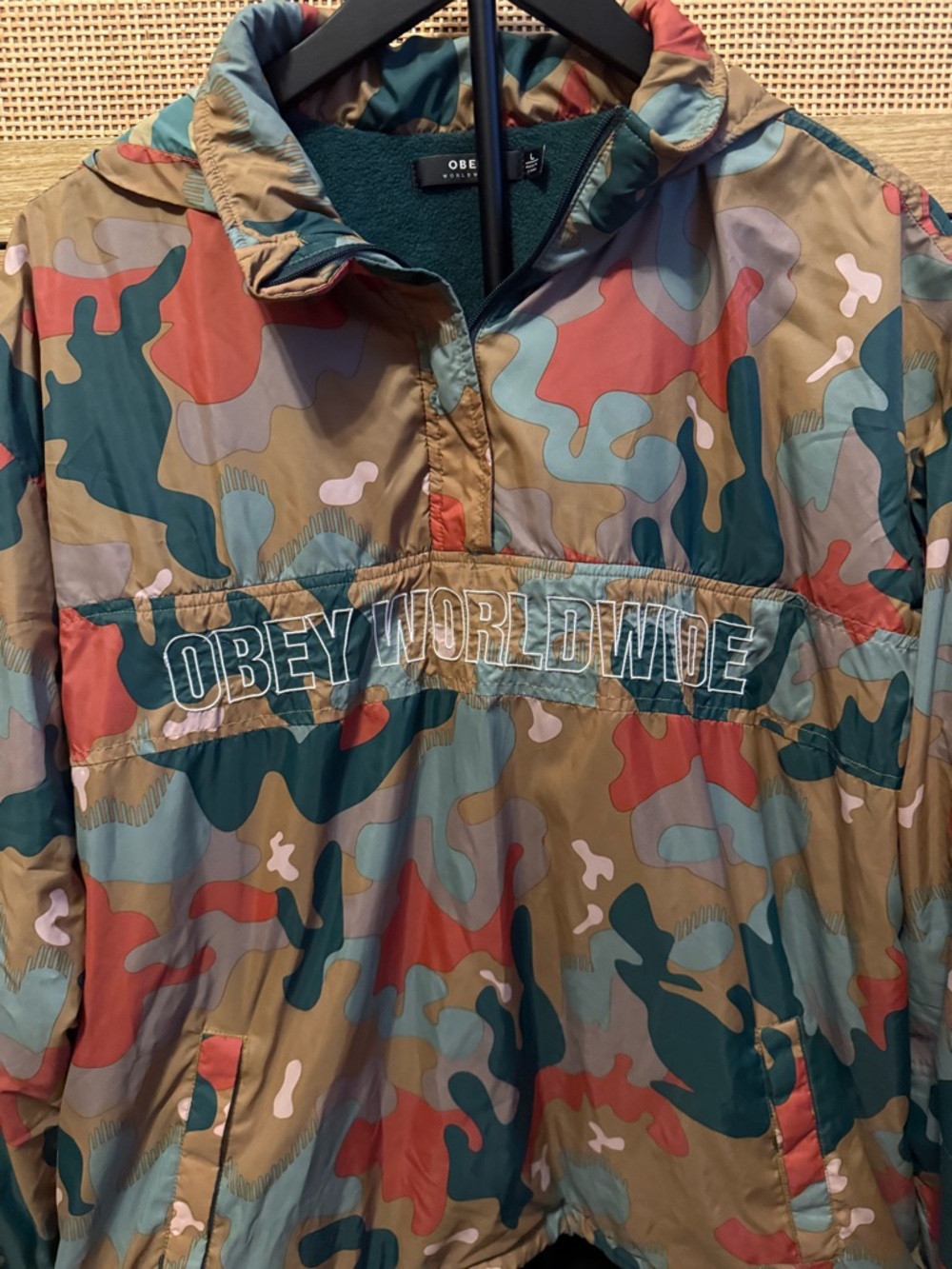 Obey Camo Windbreaker Jacket in Green, Brown & Red - Picture 2 of 7